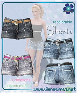 Denim shorts with belt included, recolorable