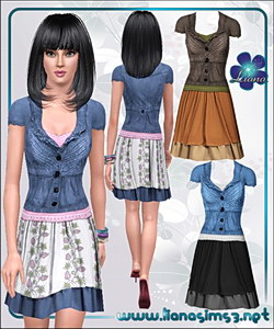 Denim jacket and double layer skirt, recolorable