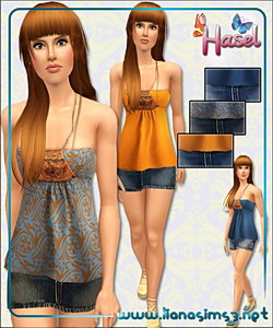 Halter top and denim mini skirt, outfit, recolorable