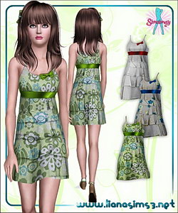 Frilled dress with ribbon detail, recolorable