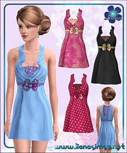 Cute dotted dress with satin bow, recolorable