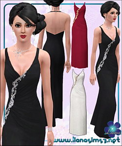 Flattering evening dress featuring a beautiful rhinestone detail, fully recolorable