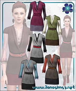 Belted cardigan featuring a mini skirt and a buttoned shirt, recolorable