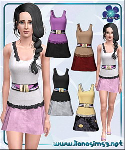 Embroidered tank top and suede skirt outfit featuring a fashion wide belt, recolorable