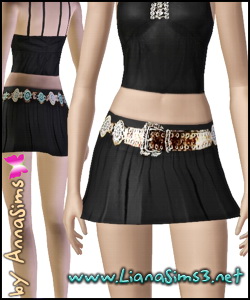 Belted pleat mini skirt with 1 recolorable area and custom designer belt.
