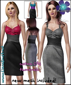 Your sims will look sleek and fashionable in this pencil dress in 3 color variations! New mesh included in the package!