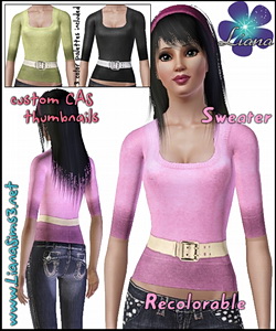 Wool-blend sweater featuring a shiny medium belt. Recolorable, 3 color variations included.