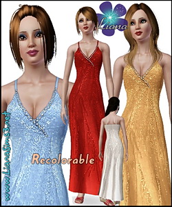 Stylish occasion wear with rhinestones and V-neck, 4 color variations included, recolorable, new mesh and bump included. Made with TSR Workshop.
