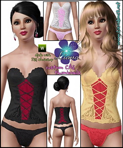Corset lingerie, 3 color variations included, recolorable.