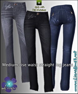 Medium rise waist straight leg jeans, recolorable, 3 color variations included!