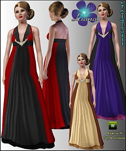Empire waist formal dress featuring a crystal beading detail, recolorable, 3 color variations included, launcher and CAS thumbnails, custom mesh included!