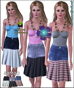 Cotton and denim skirt in 3 combinations, recolorable.
