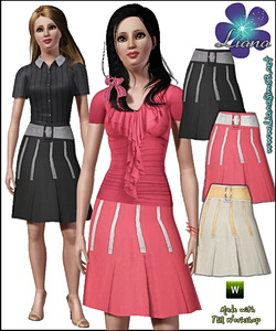 Pleated skirt with wide fabric belt, recolorable. 